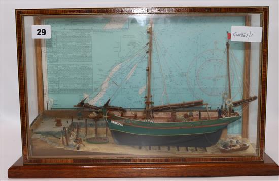 Model ship in glass case